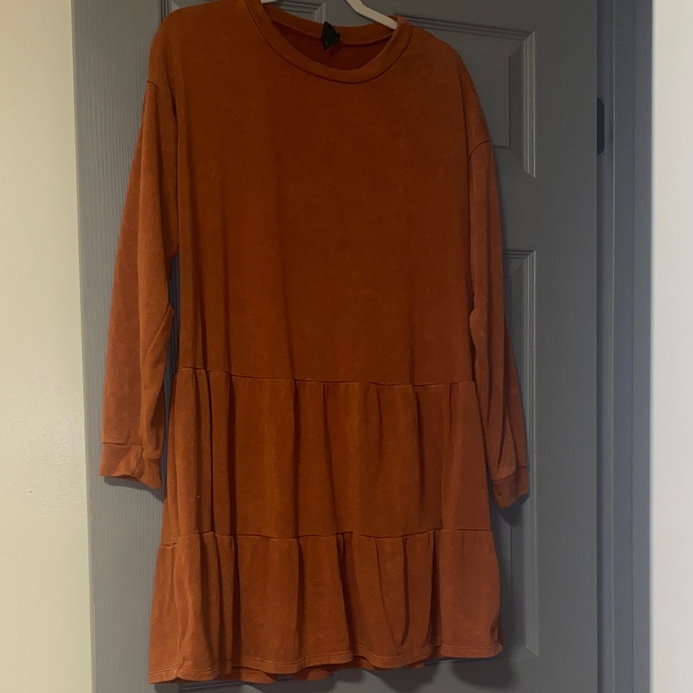 Wild Fable Rust Long Sleeve Tiered Comfy Dress Size Large